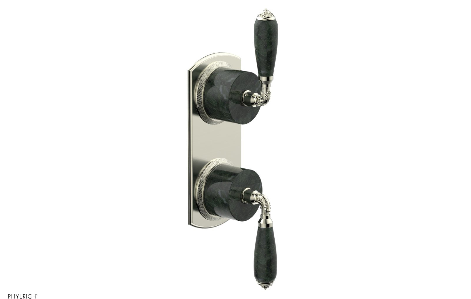 Phylrich VALENCIA Thermostatic Valve with Volume Control or Diverter, Green Marble Lever Handles
