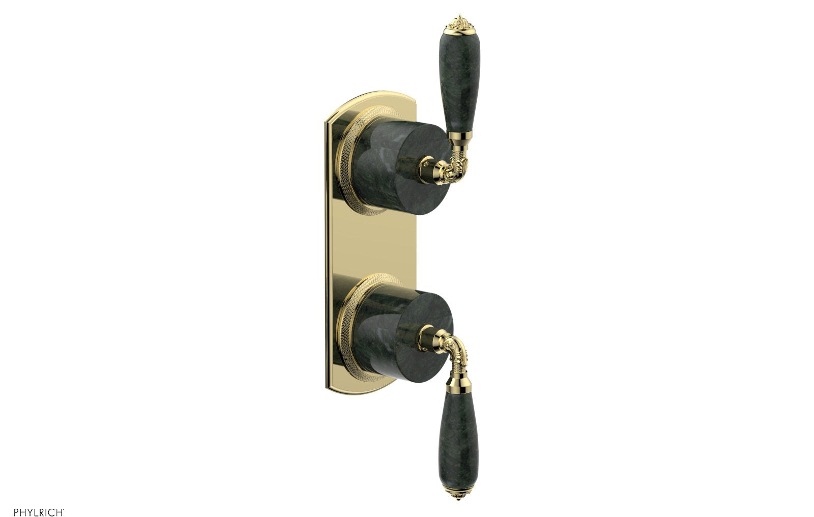 Phylrich VALENCIA Thermostatic Valve with Volume Control or Diverter, Green Marble Lever Handles