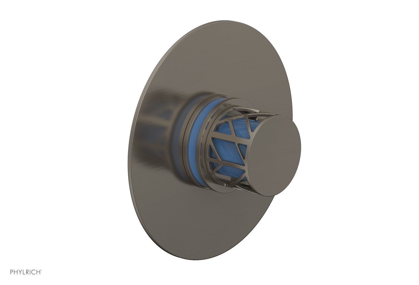 Phylrich JOLIE Pressure Balance Shower Plate & Handle Trim, Round Handle with "Light Blue" Accents