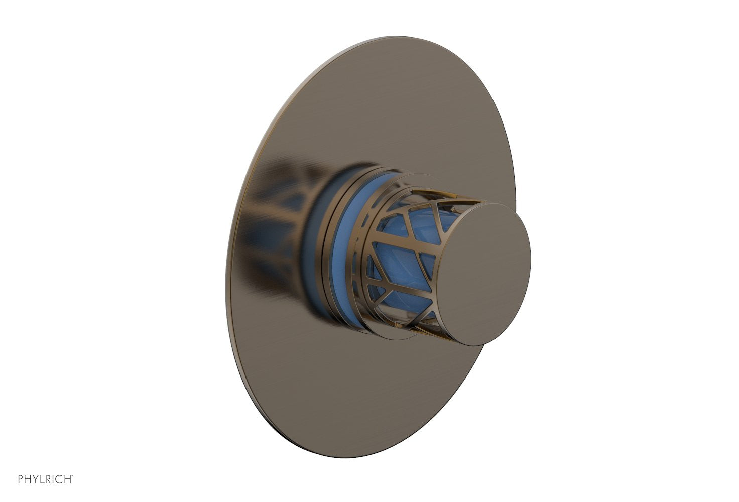 Phylrich JOLIE Pressure Balance Shower Plate & Handle Trim, Round Handle with "Light Blue" Accents