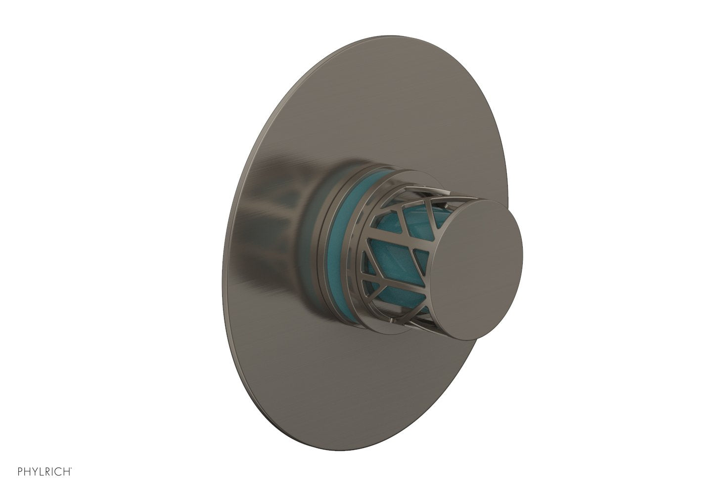 Phylrich JOLIE Thermostatic Shower Trim, Round Handle with "Turquoise" Accents