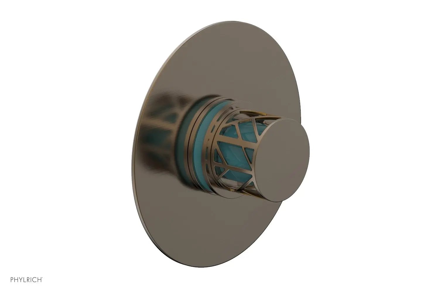 Phylrich JOLIE Pressure Balance Shower Plate & Handle Trim, Round Handle with "Turquoise" Accents by Phylrich