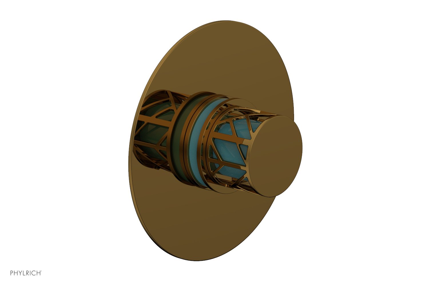 Phylrich JOLIE Pressure Balance Shower Plate & Handle Trim, Round Handle with "Turquoise" Accents