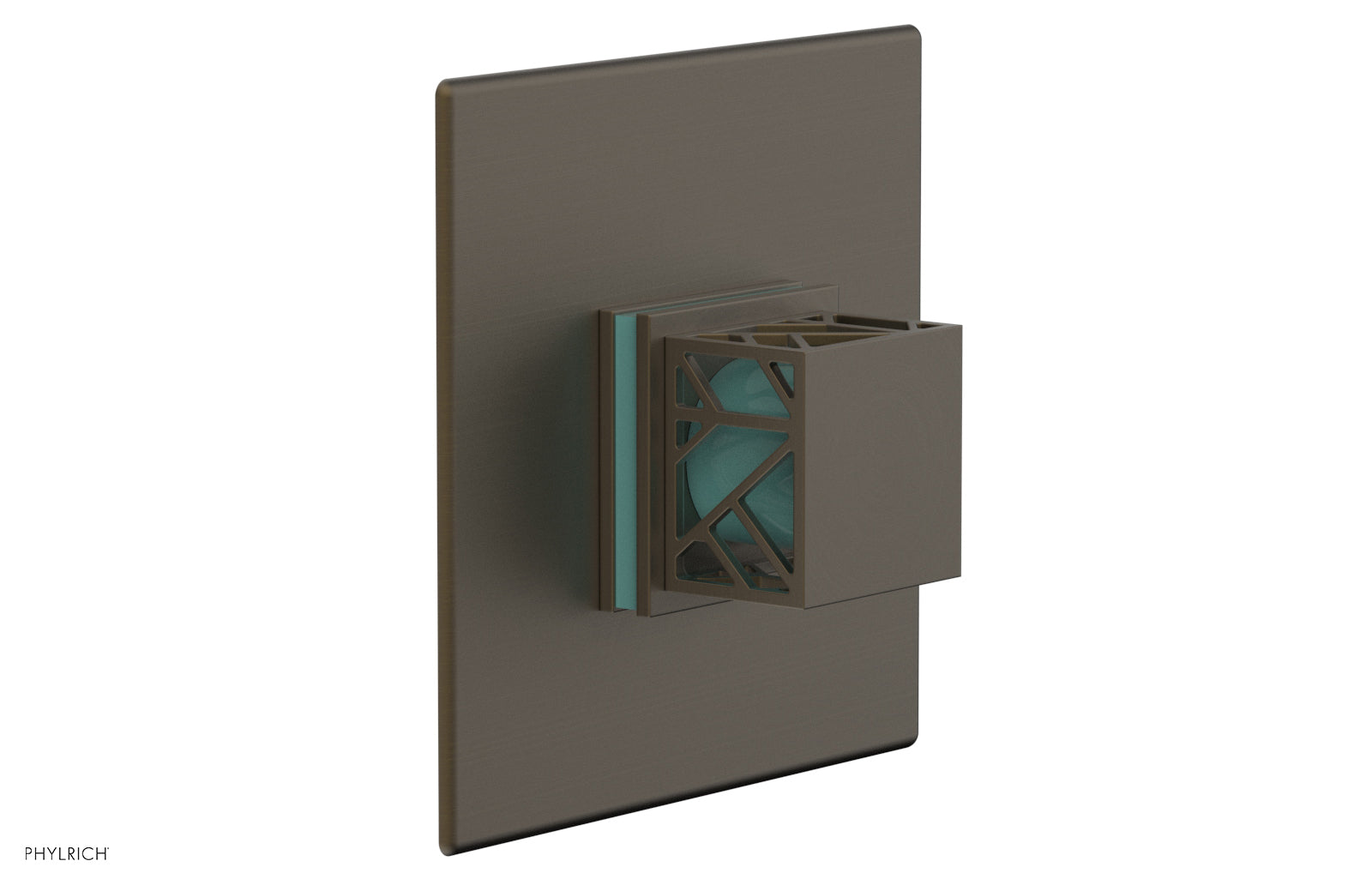 Phylrich JOLIE Thermostatic Shower Trim, Square Handle with "Turquoise" Accents