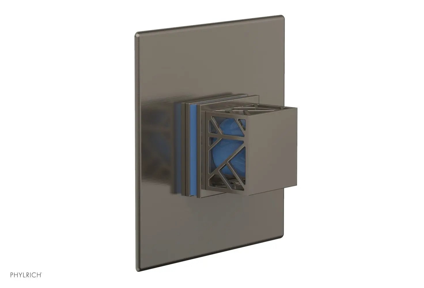 Phylrich JOLIE Pressure Balance Shower Plate & Handle Trim, Square Handle with "Light Blue" Accents by Phylrich