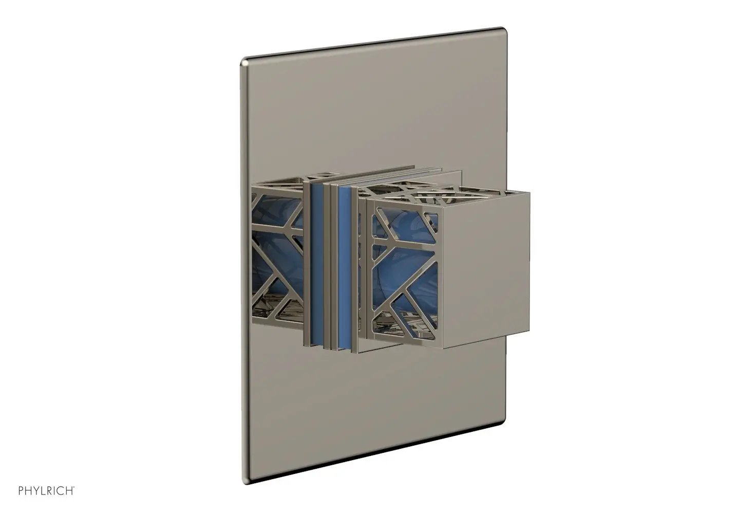 Phylrich JOLIE Pressure Balance Shower Plate & Handle Trim, Square Handle with "Light Blue" Accents by Phylrich