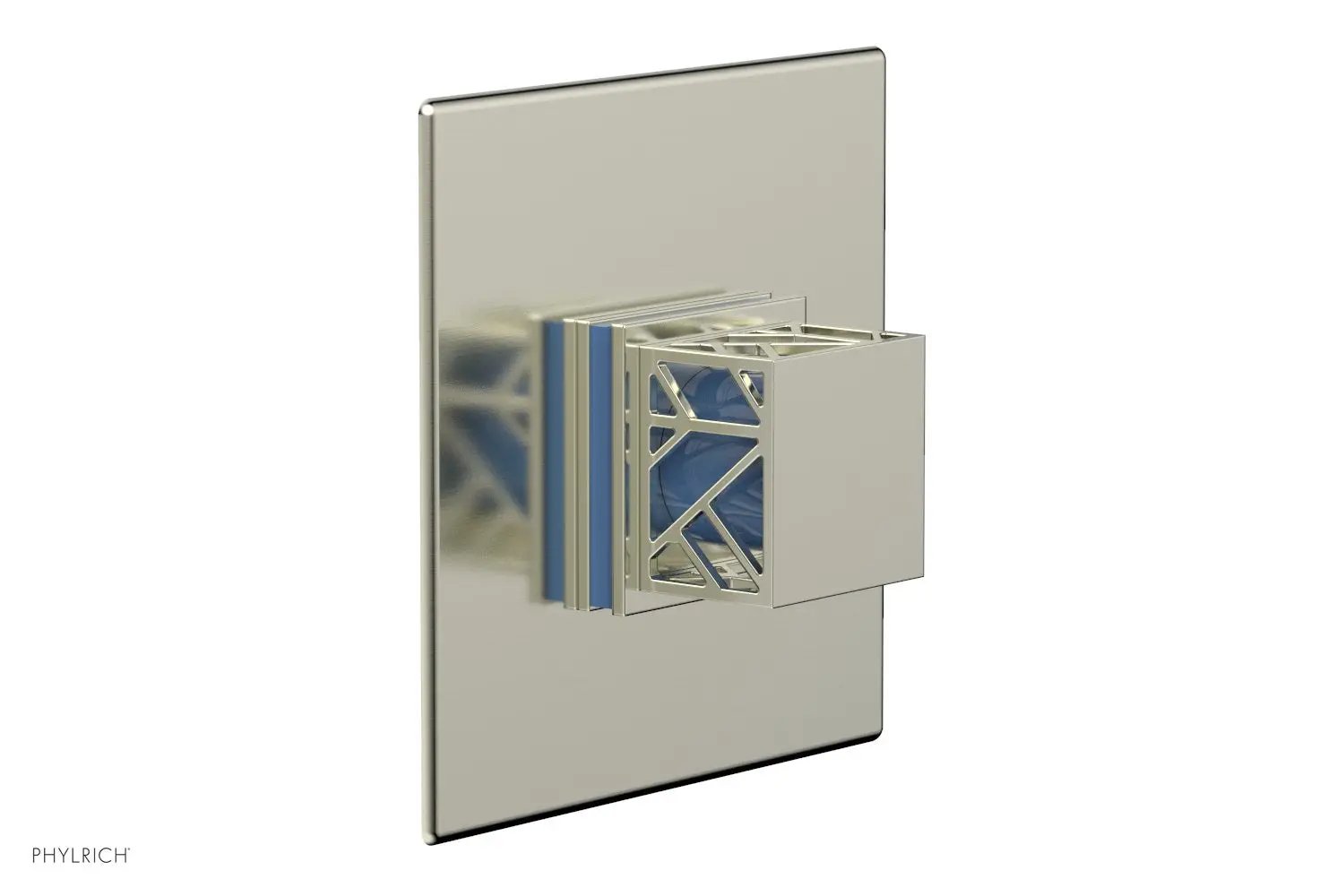 Phylrich JOLIE Thermostatic Shower Trim, Square Handle with "Light Blue" Accents by Phylrich