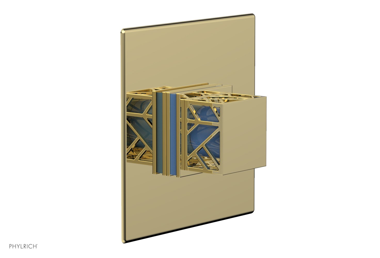 Phylrich JOLIE Pressure Balance Shower Plate & Handle Trim, Square Handle with "Light Blue" Accents