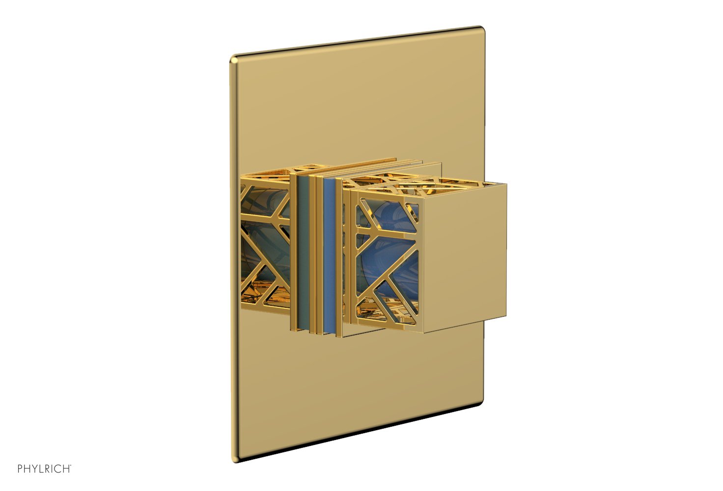 Phylrich JOLIE Pressure Balance Shower Plate & Handle Trim, Square Handle with "Light Blue" Accents