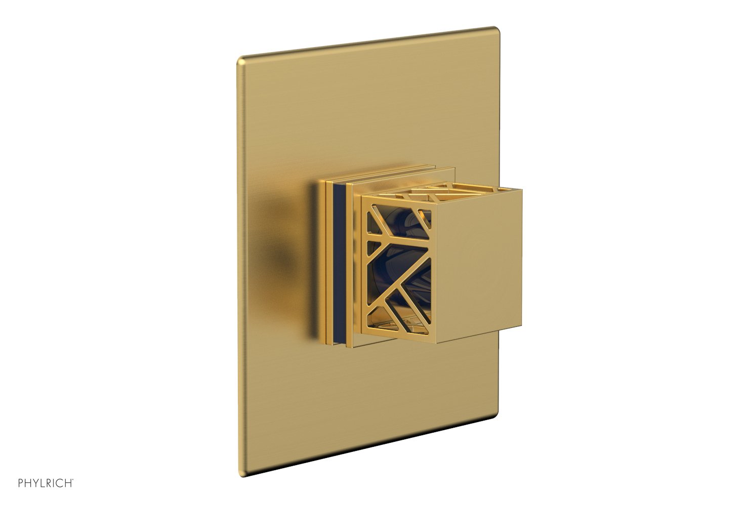 Phylrich JOLIE Thermostatic Shower Trim, Square Handle with "Navy Blue" Accents