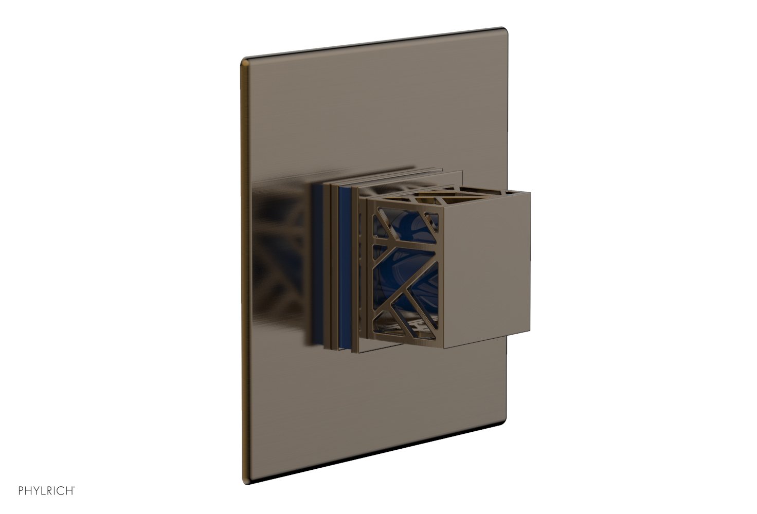 Phylrich JOLIE Thermostatic Shower Trim, Square Handle with "Navy Blue" Accents