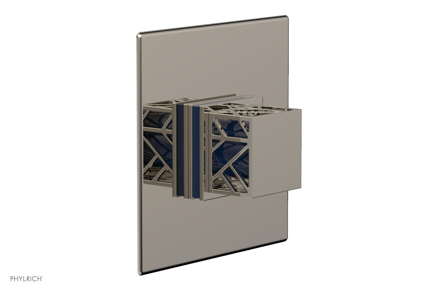 Phylrich JOLIE Thermostatic Shower Trim, Square Handle with "Navy Blue" Accents