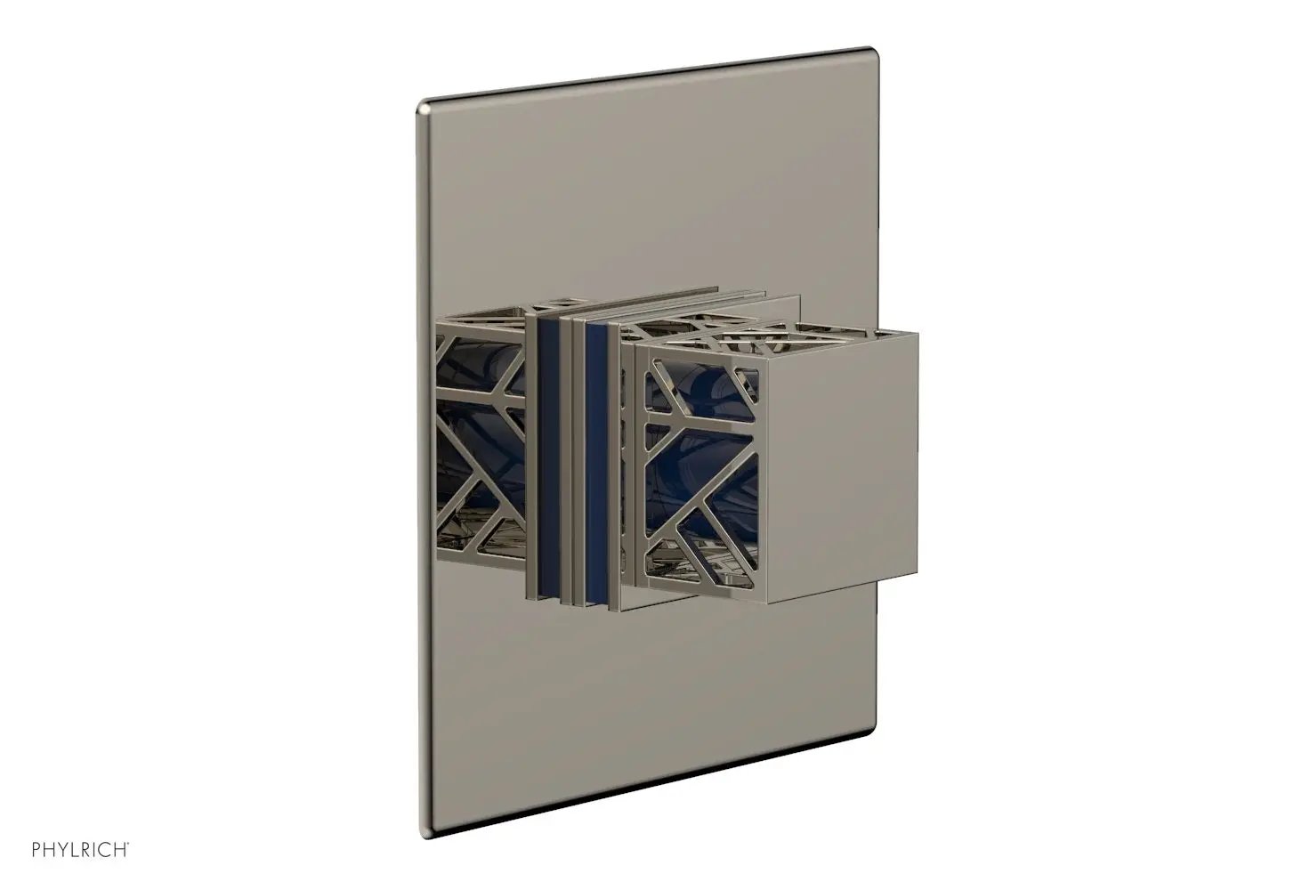 Phylrich JOLIE Pressure Balance Shower Plate & Handle Trim, Square Handle with "Navy Blue" Accents by Phylrich
