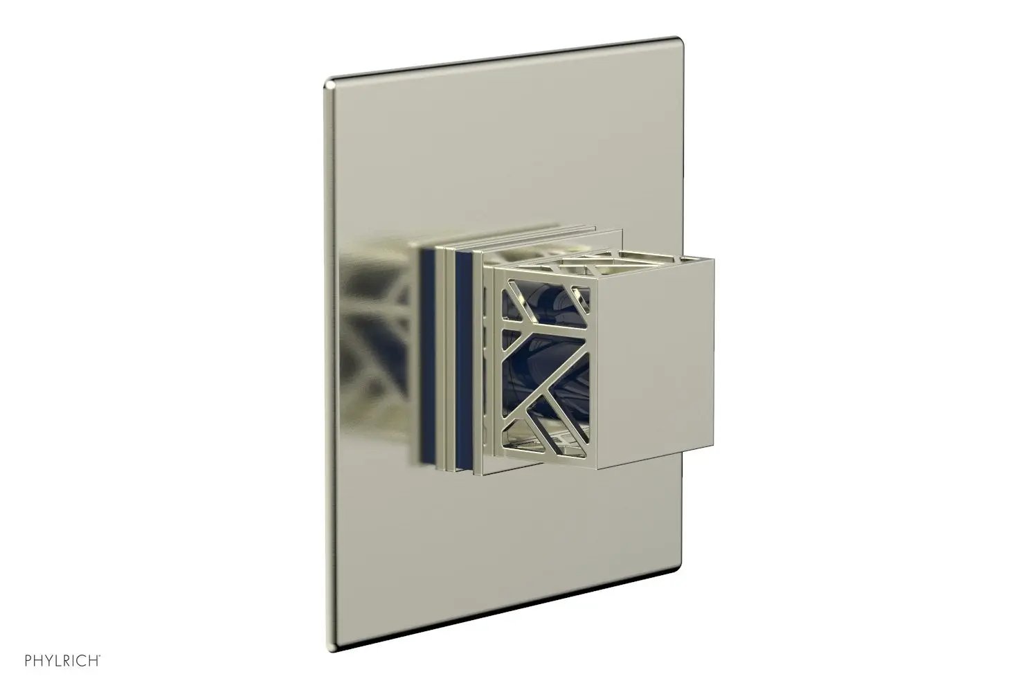 Phylrich JOLIE Pressure Balance Shower Plate & Handle Trim, Square Handle with "Navy Blue" Accents by Phylrich