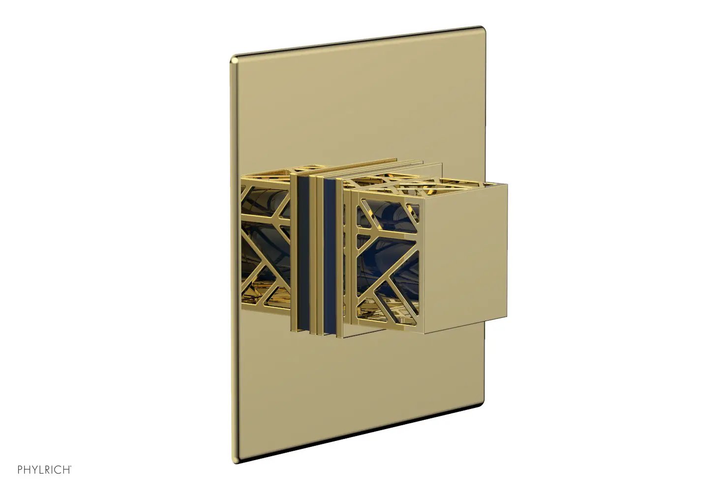 Phylrich JOLIE Pressure Balance Shower Plate & Handle Trim, Square Handle with "Navy Blue" Accents by Phylrich