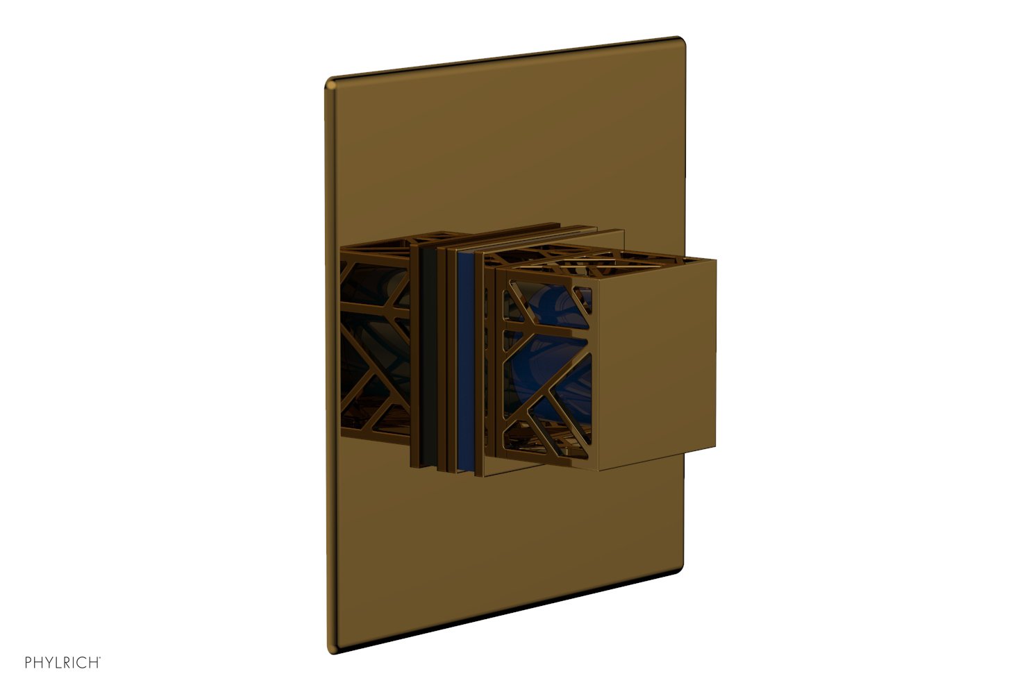 Phylrich JOLIE Thermostatic Shower Trim, Square Handle with "Navy Blue" Accents