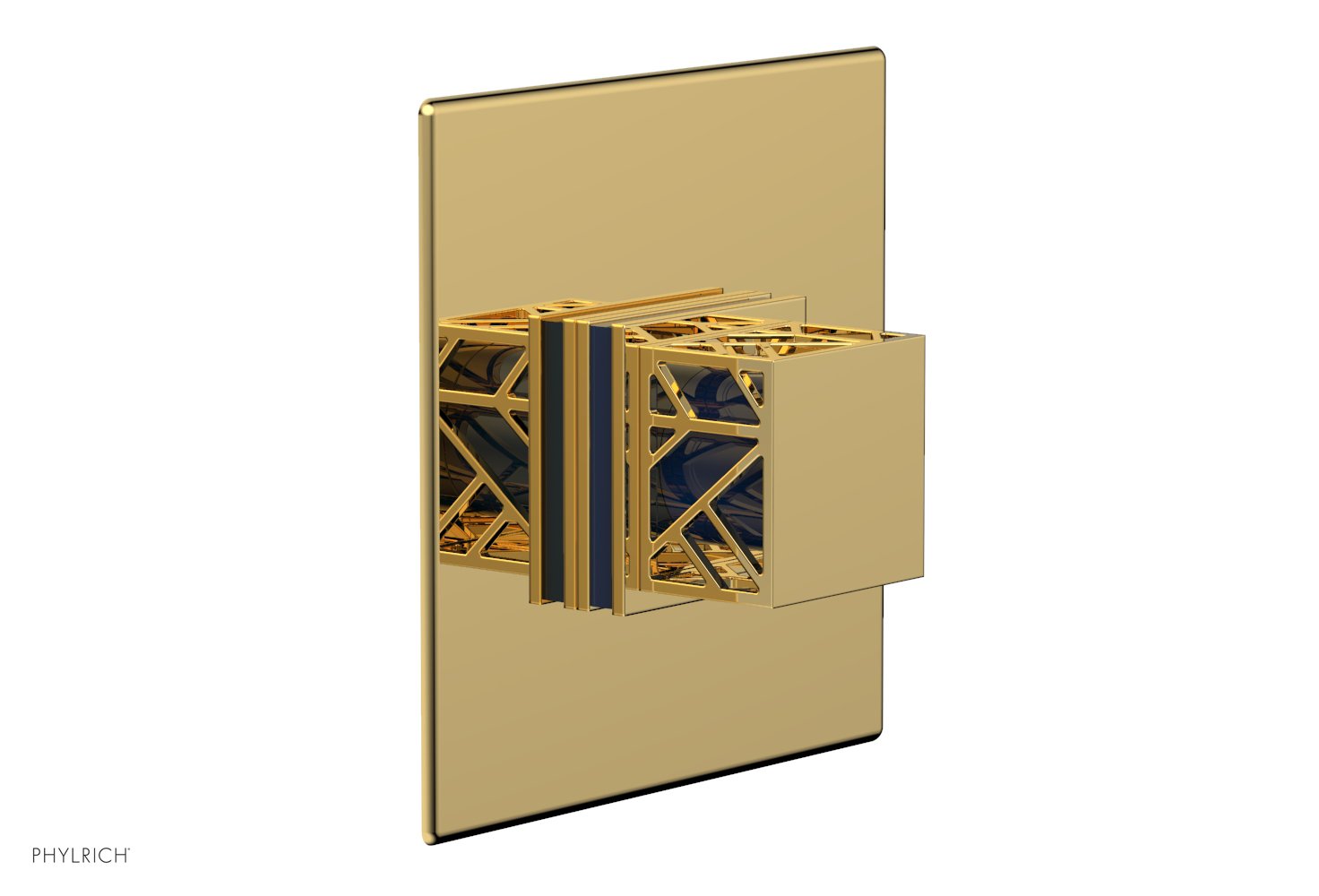 Phylrich JOLIE Thermostatic Shower Trim, Square Handle with "Navy Blue" Accents