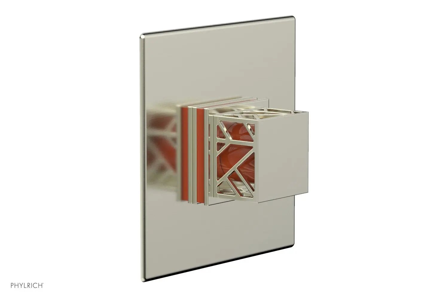 Phylrich JOLIE Pressure Balance Shower Plate & Handle Trim, Square Handle with "Orange" Accents by Phylrich