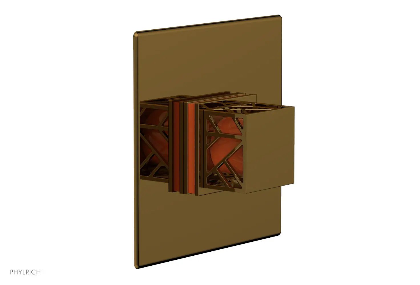 Phylrich JOLIE Pressure Balance Shower Plate & Handle Trim, Square Handle with "Orange" Accents by Phylrich