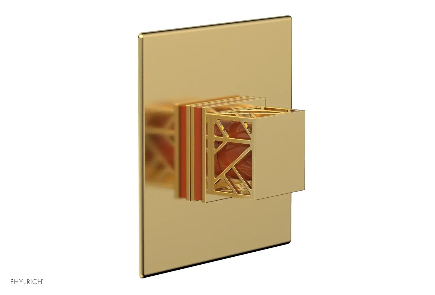 Phylrich JOLIE Pressure Balance Shower Plate & Handle Trim, Square Handle with "Orange" Accents by Phylrich