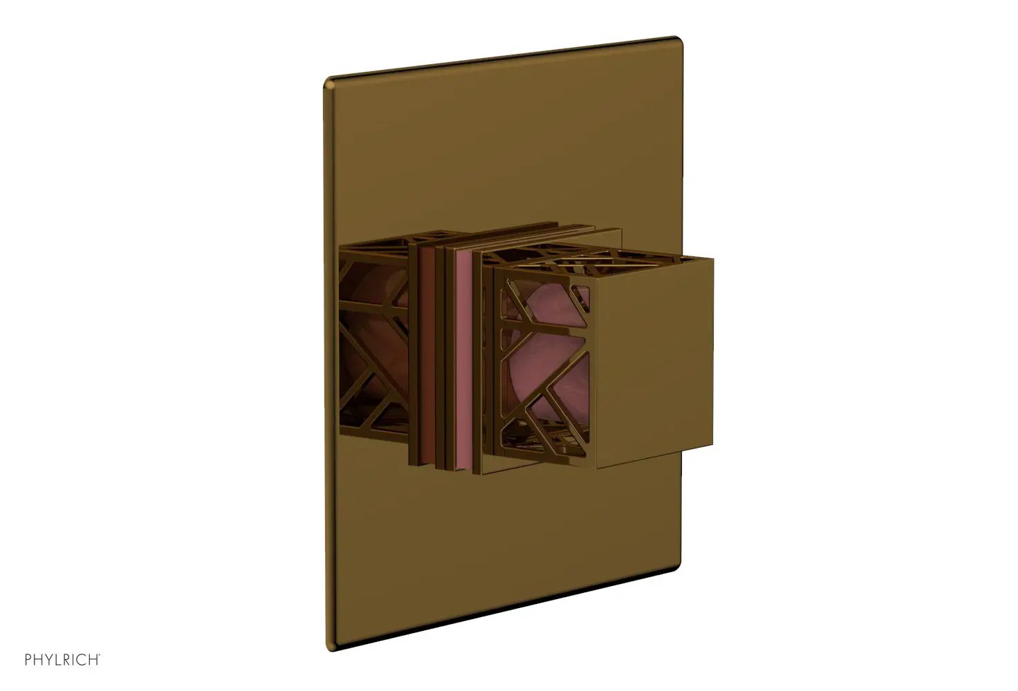 Phylrich JOLIE Pressure Balance Shower Plate & Handle Trim, Square Handle with "Pink" Accents by Phylrich