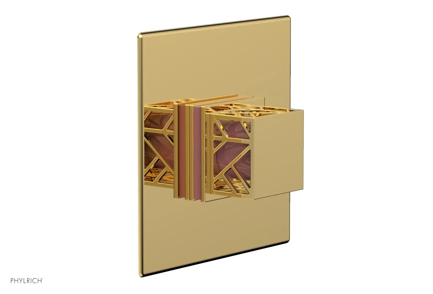 Phylrich JOLIE Pressure Balance Shower Plate & Handle Trim, Square Handle with "Pink" Accents by Phylrich