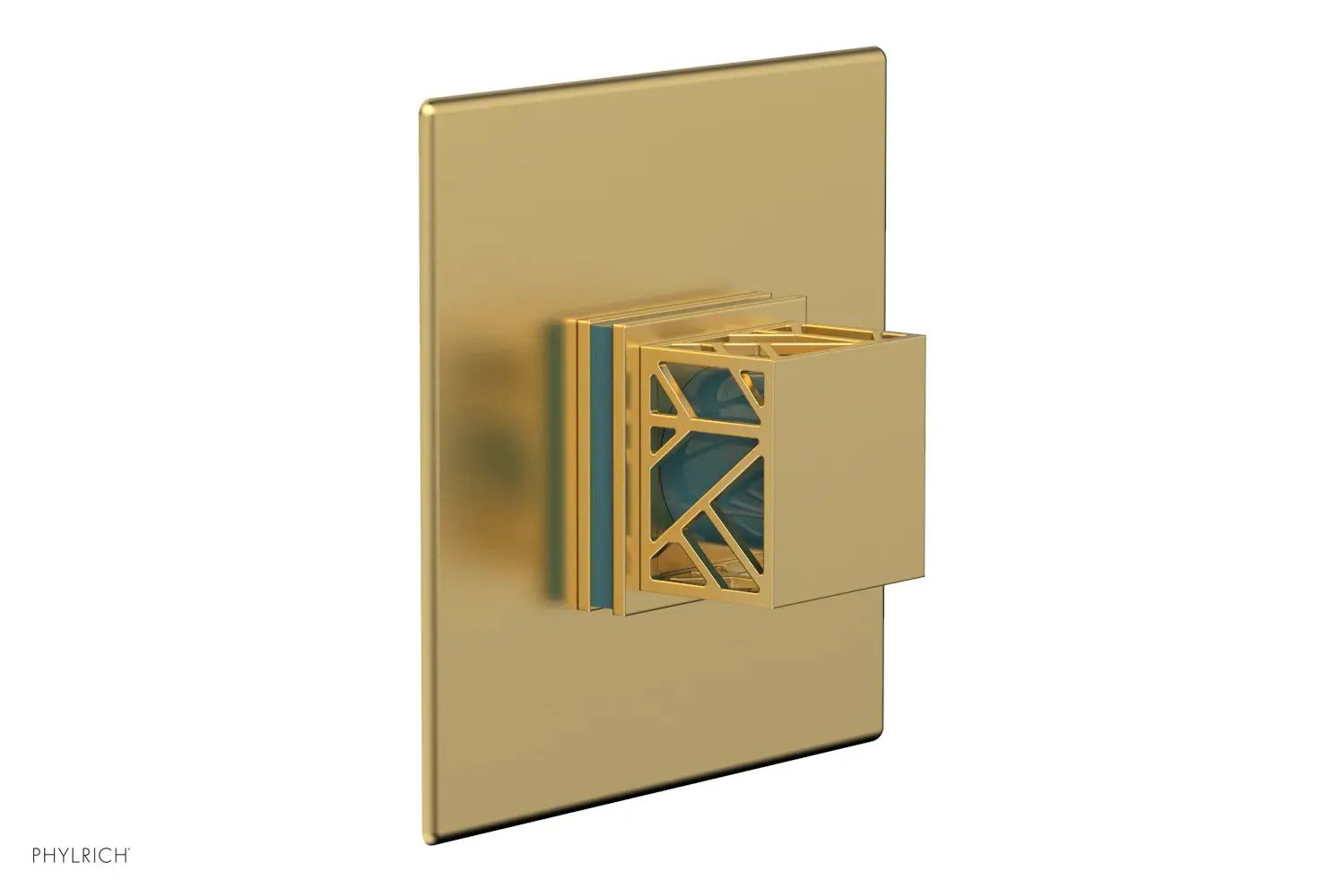 Phylrich JOLIE Pressure Balance Shower Plate & Handle Trim, Square Handle with "Turquoise" Accents by Phylrich