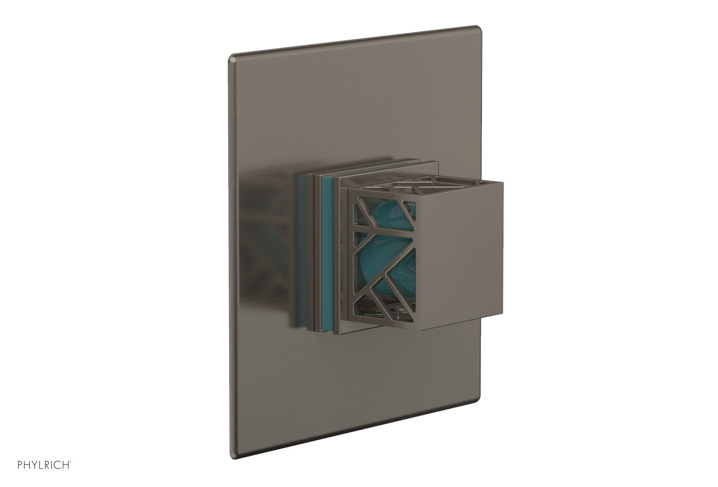Phylrich JOLIE Thermostatic Shower Trim, Square Handle with "Turquoise" Accents