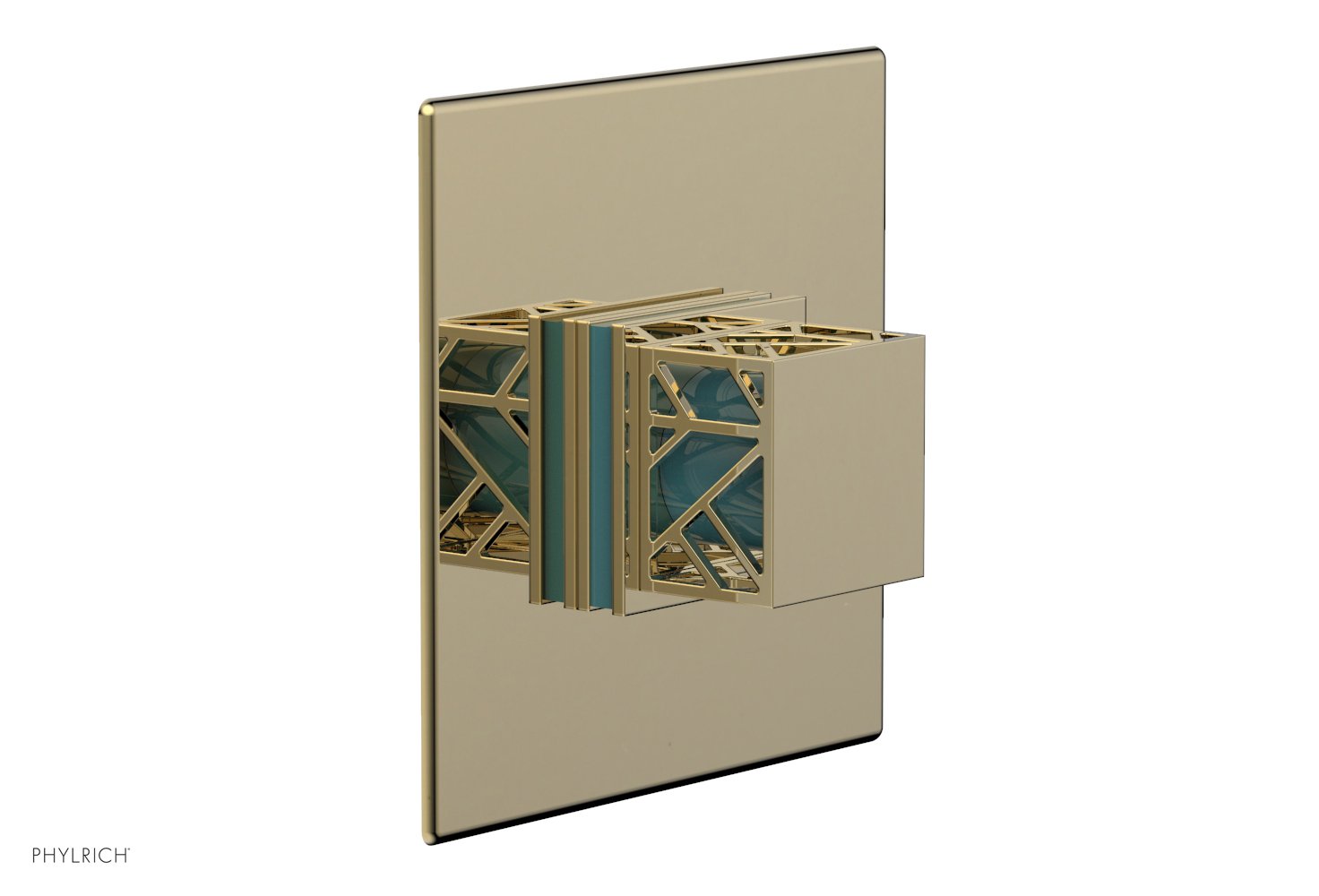 Phylrich JOLIE Thermostatic Shower Trim, Square Handle with "Turquoise" Accents