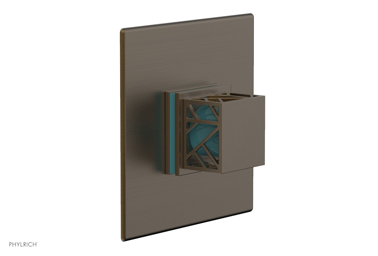 Phylrich JOLIE Thermostatic Shower Trim, Square Handle with "Turquoise" Accents