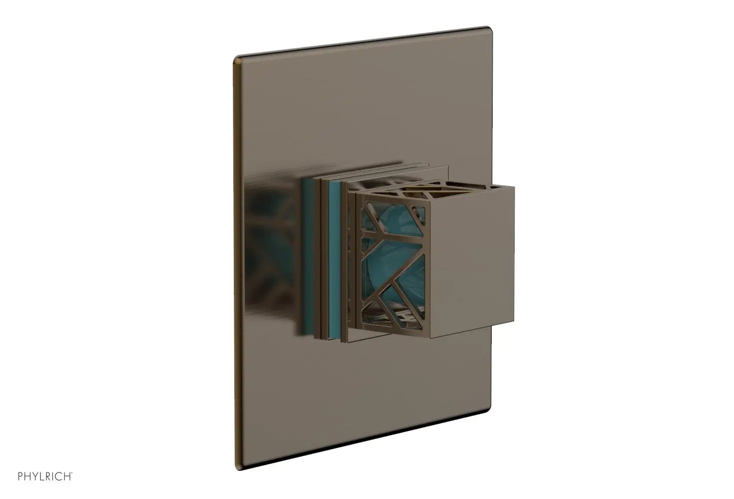 Phylrich JOLIE Pressure Balance Shower Plate & Handle Trim, Square Handle with "Turquoise" Accents by Phylrich