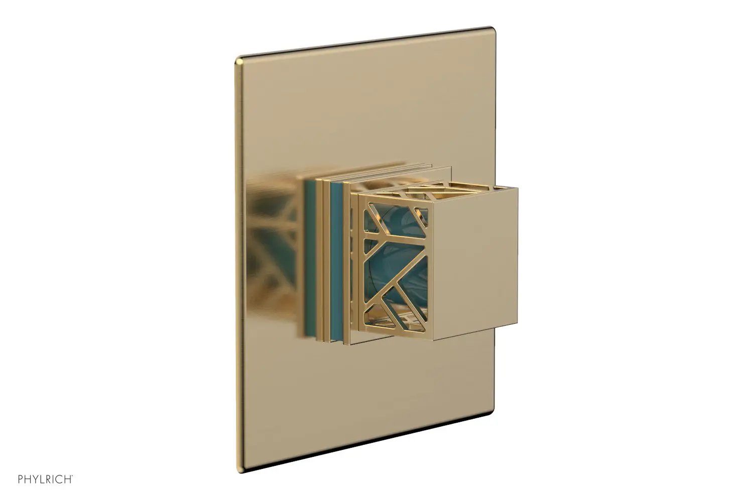 Phylrich JOLIE Pressure Balance Shower Plate & Handle Trim, Square Handle with "Turquoise" Accents by Phylrich