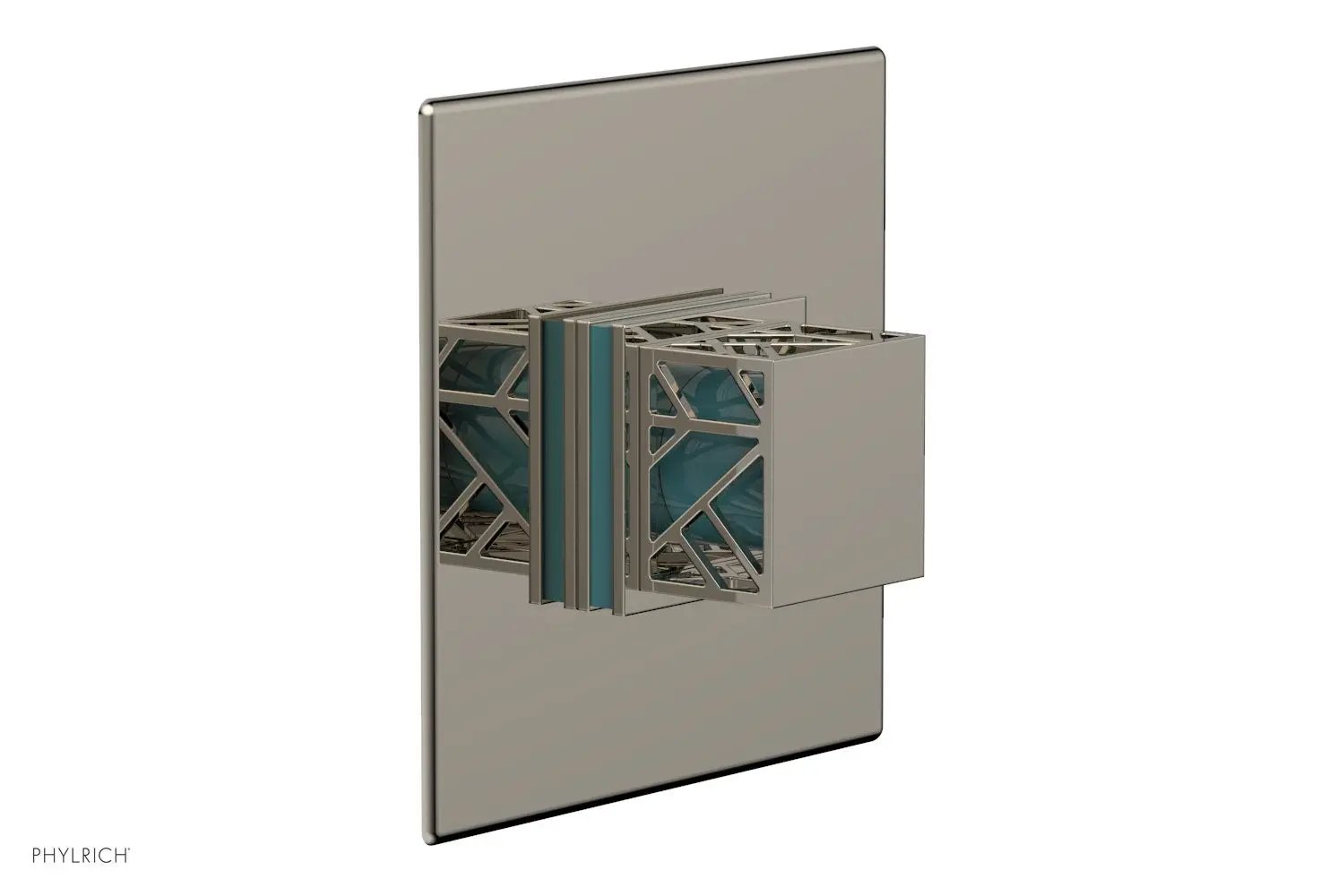 Phylrich JOLIE Thermostatic Shower Trim, Square Handle with "Turquoise" Accents by Phylrich
