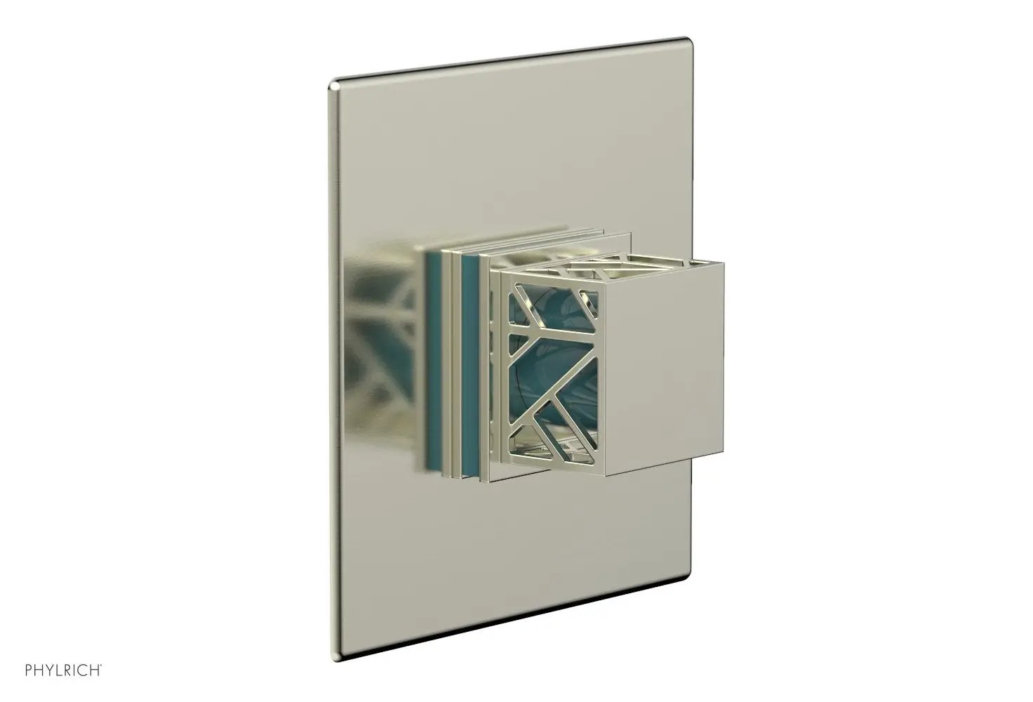 Phylrich JOLIE Thermostatic Shower Trim, Square Handle with "Turquoise" Accents by Phylrich