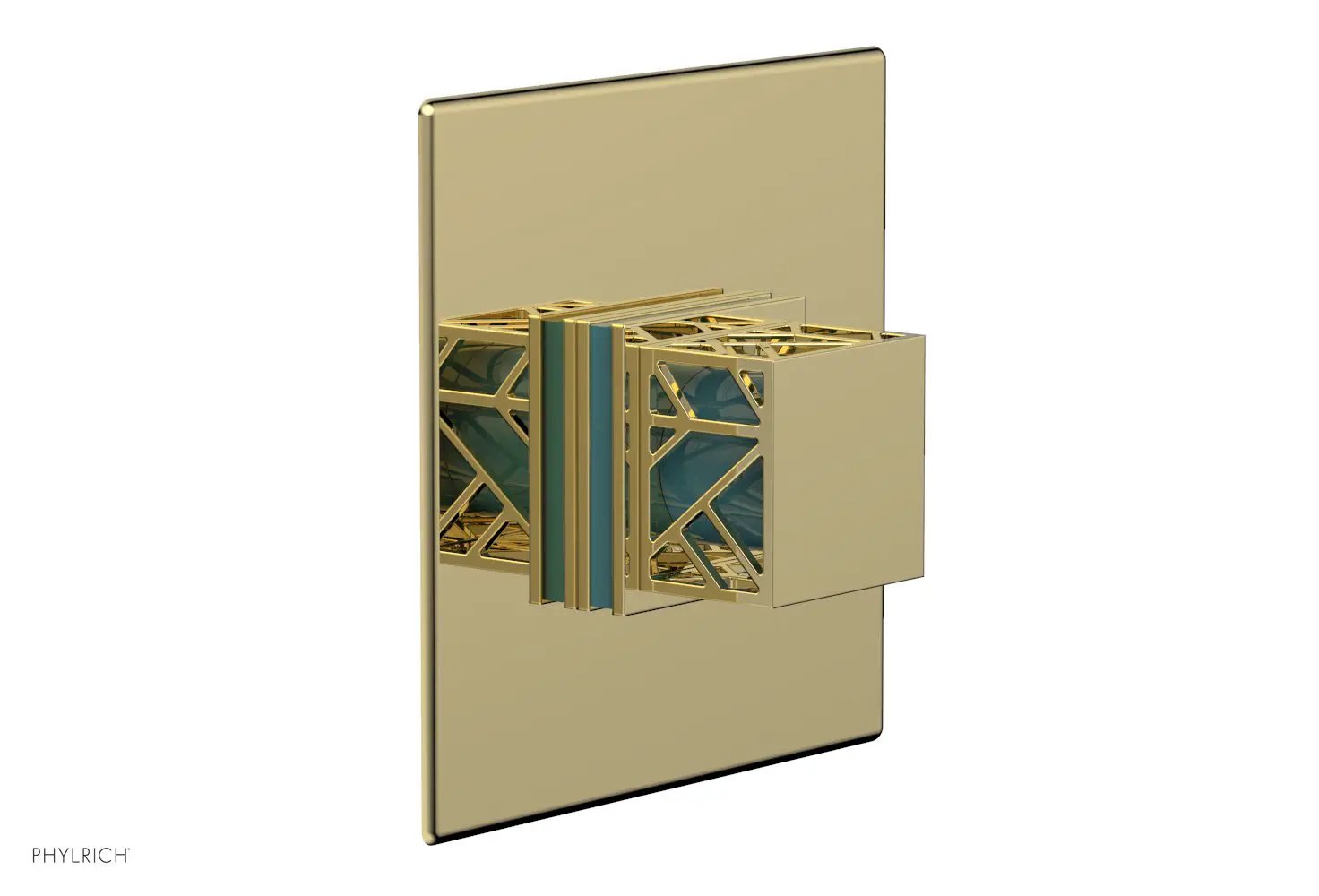 Phylrich JOLIE Pressure Balance Shower Plate & Handle Trim, Square Handle with "Turquoise" Accents by Phylrich