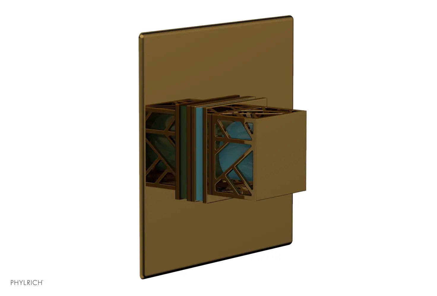 Phylrich JOLIE Thermostatic Shower Trim, Square Handle with "Turquoise" Accents by Phylrich