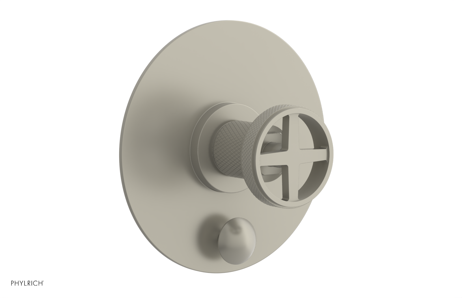 Phylrich Dustrie Knurled Pressure Balance Shower Plate with Diverter and Cross Handle Trim Set