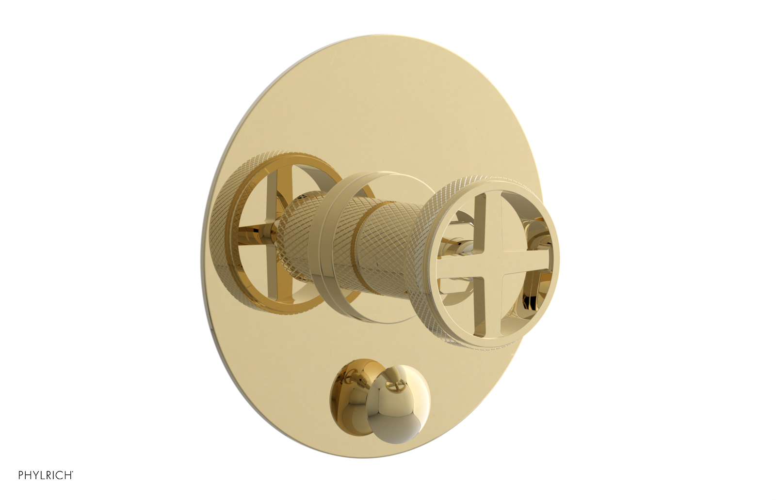 Phylrich Dustrie Knurled Pressure Balance Shower Plate with Diverter and Cross Handle Trim Set