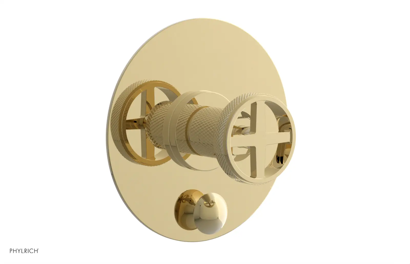Phylrich Dustrie Knurled Pressure Balance Shower Plate with Diverter and Cross Handle Trim Set by Phylrich