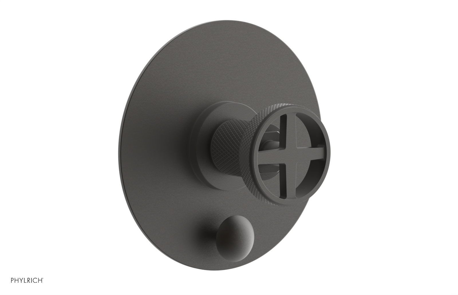 Phylrich Dustrie Knurled Pressure Balance Shower Plate with Diverter and Cross Handle Trim Set