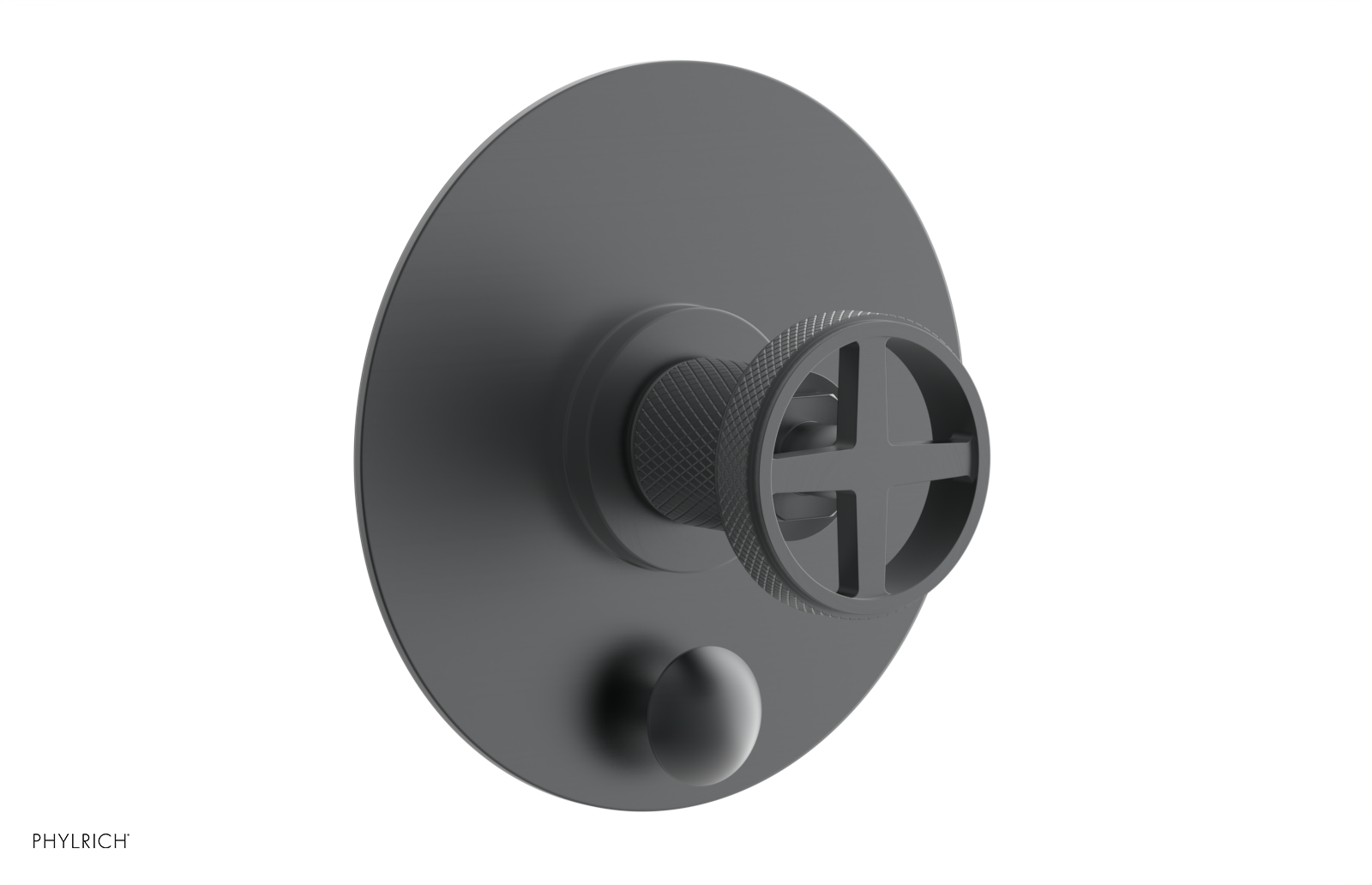 Phylrich Dustrie Knurled Pressure Balance Shower Plate with Diverter and Cross Handle Trim Set