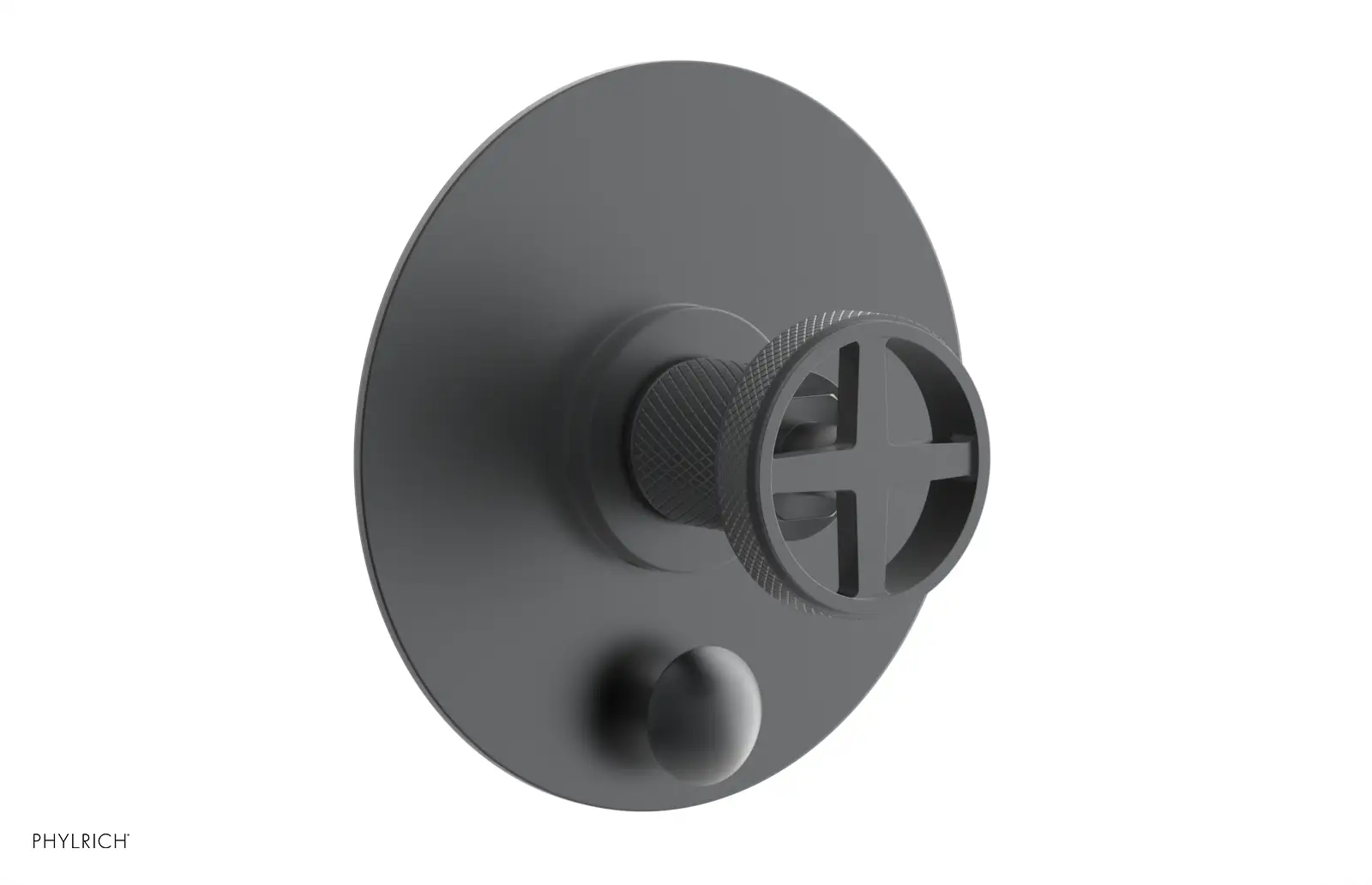 Phylrich Dustrie Knurled Pressure Balance Shower Plate with Diverter and Cross Handle Trim Set by Phylrich