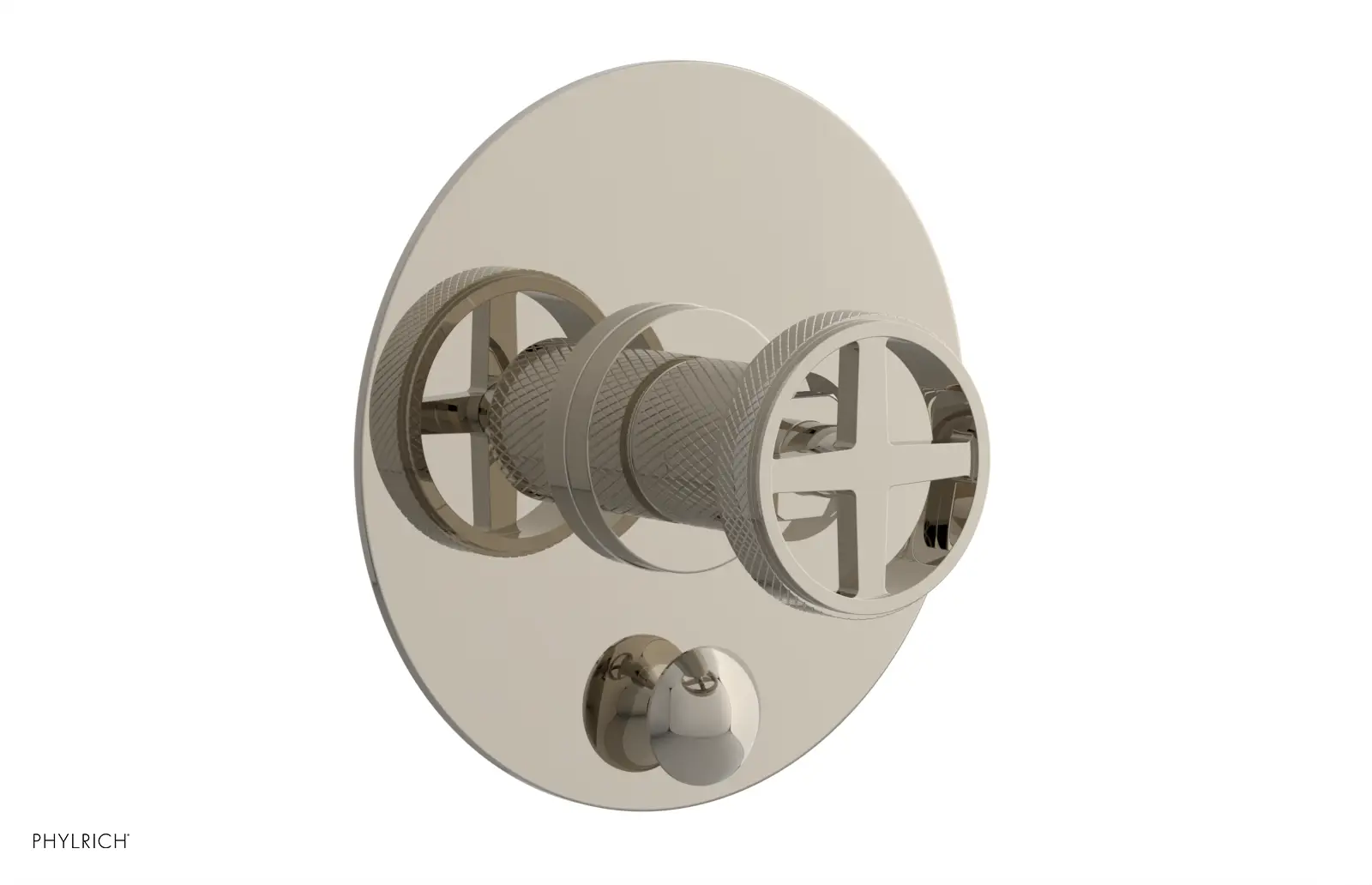 Phylrich Dustrie Knurled Pressure Balance Shower Plate with Diverter and Cross Handle Trim Set by Phylrich