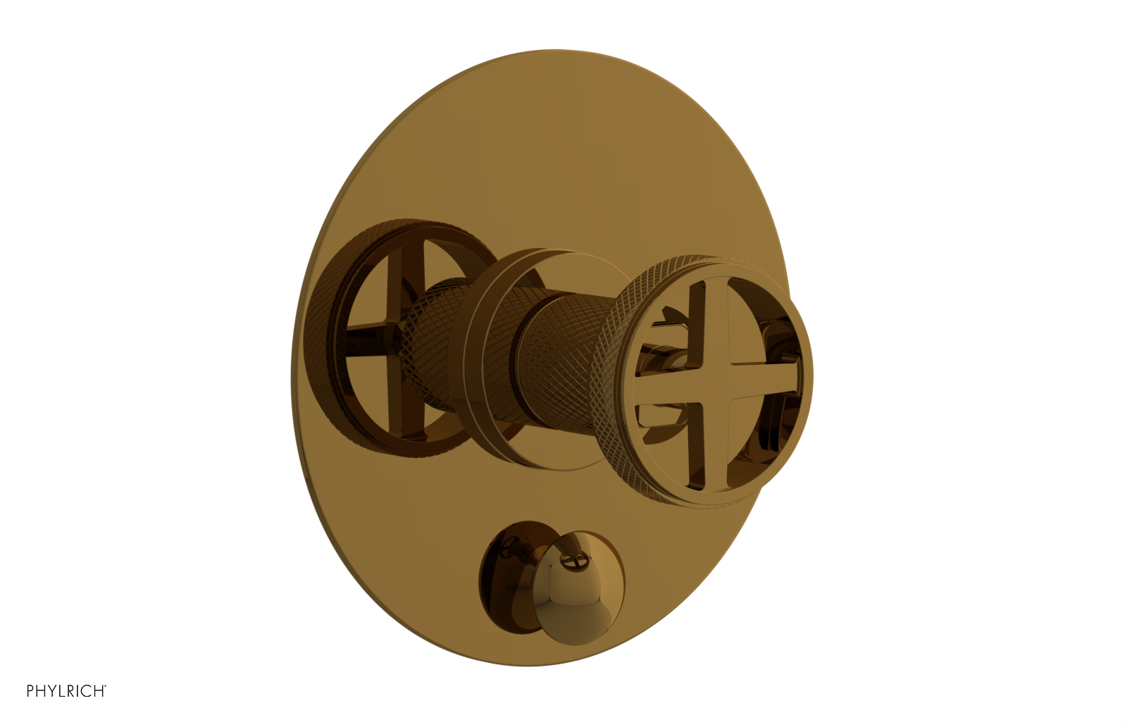 Phylrich Dustrie Knurled Pressure Balance Shower Plate with Diverter and Cross Handle Trim Set