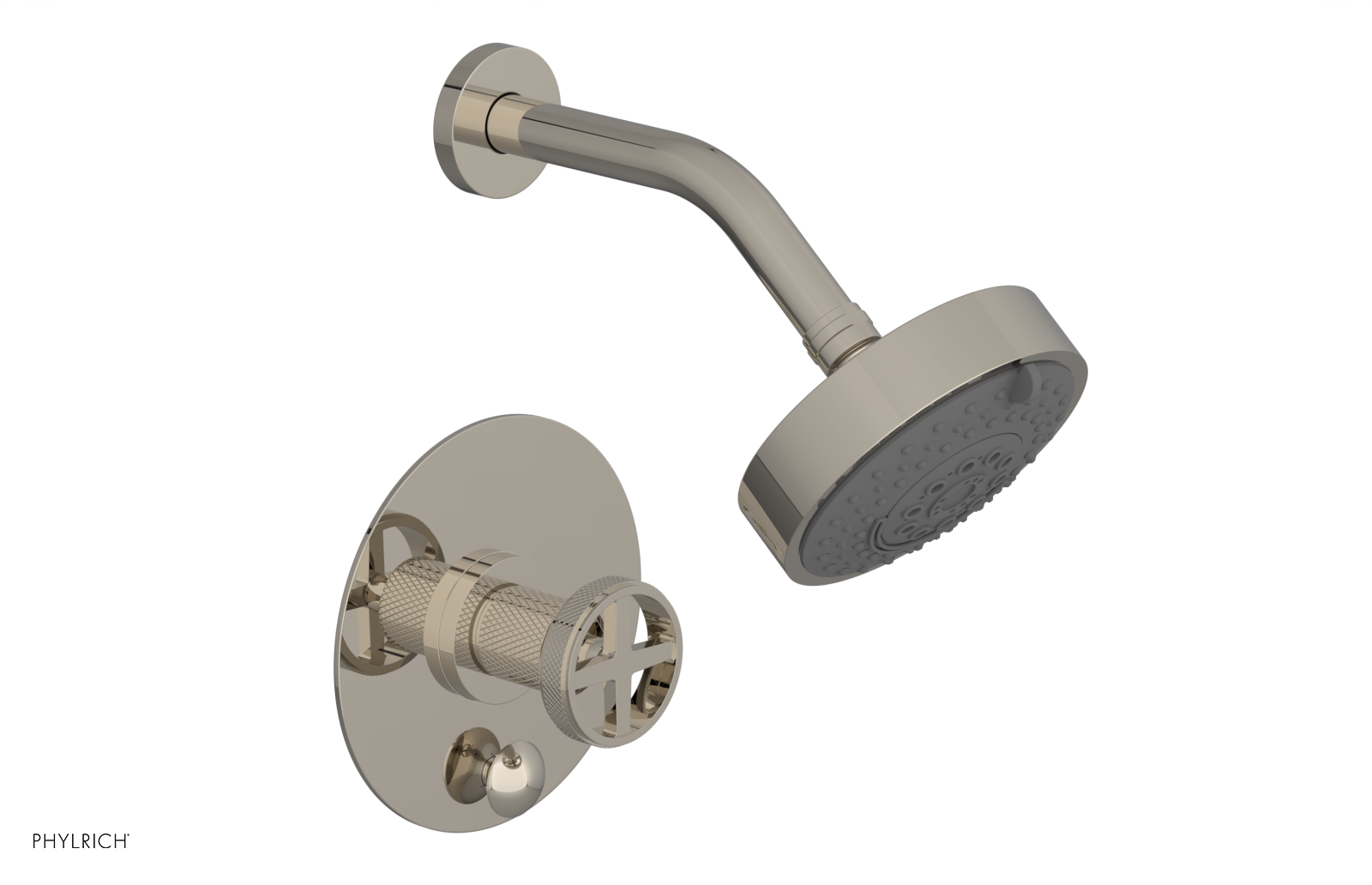 Phylrich Dustrie Knurled Pressure Balance Shower and Diverter Set with Cross Handle