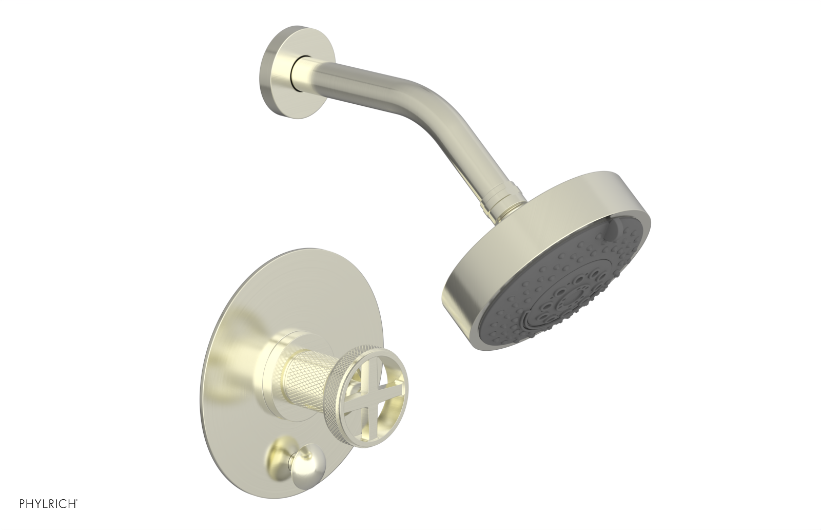 Phylrich Dustrie Knurled Pressure Balance Shower and Diverter Set with Cross Handle