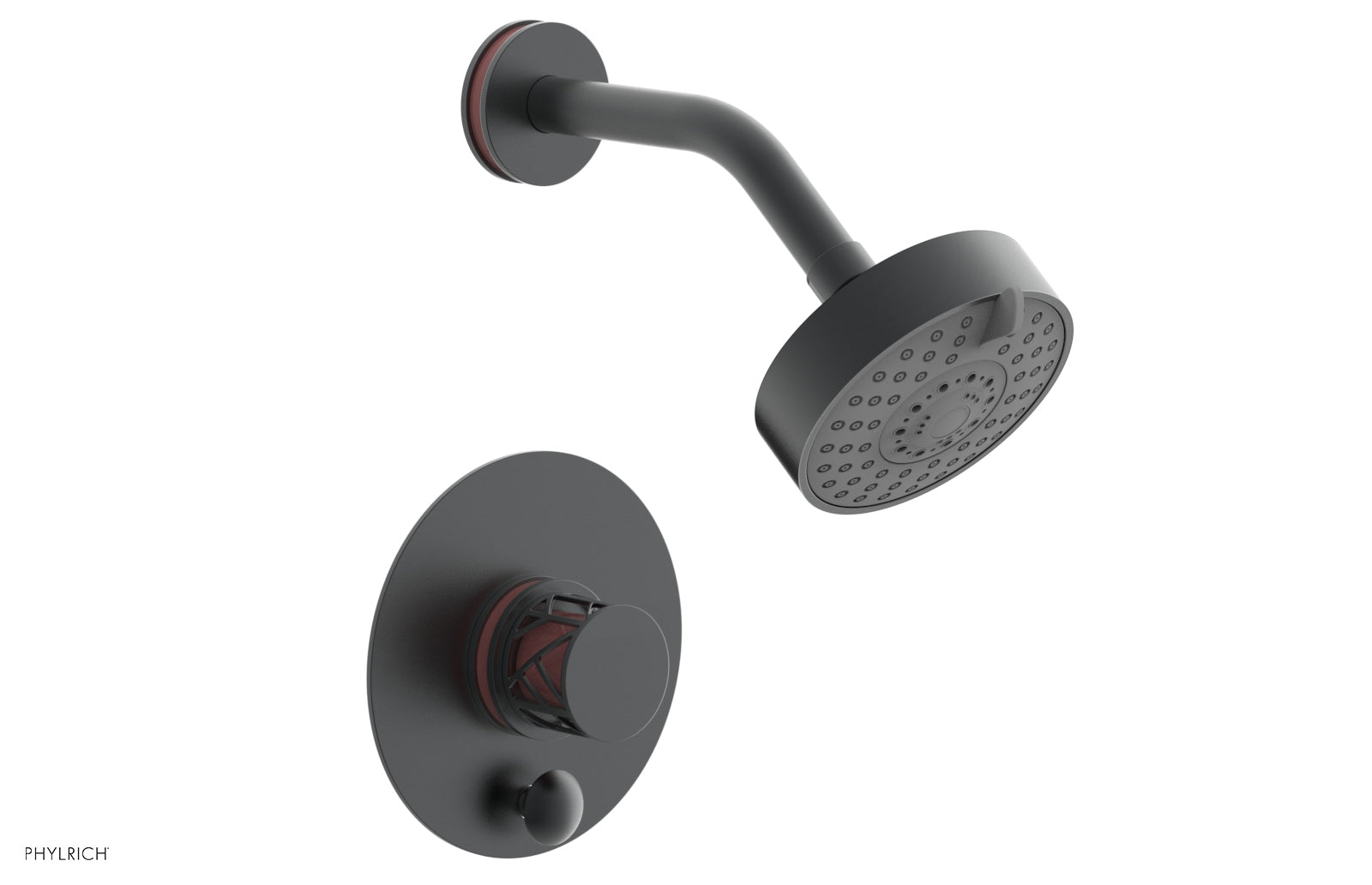 Phylrich JOLIE Pressure Balance Shower and Diverter Set (Less Spout), Round Handle with "Pink" Accents