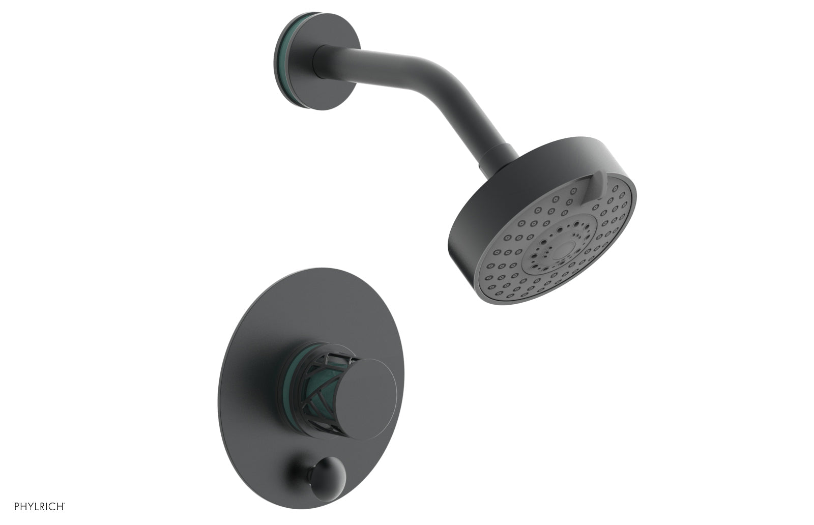 Phylrich JOLIE Pressure Balance Shower and Diverter Set (Less Spout), Round Handle with "Turquoise" Accents by Phylrich