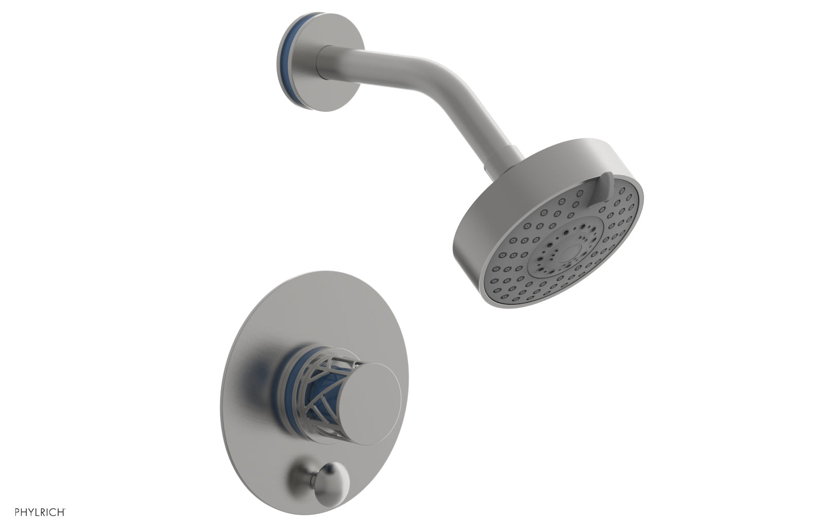 Phylrich JOLIE Pressure Balance Shower and Diverter Set (Less Spout), Round Handle with "Light Blue" Accents