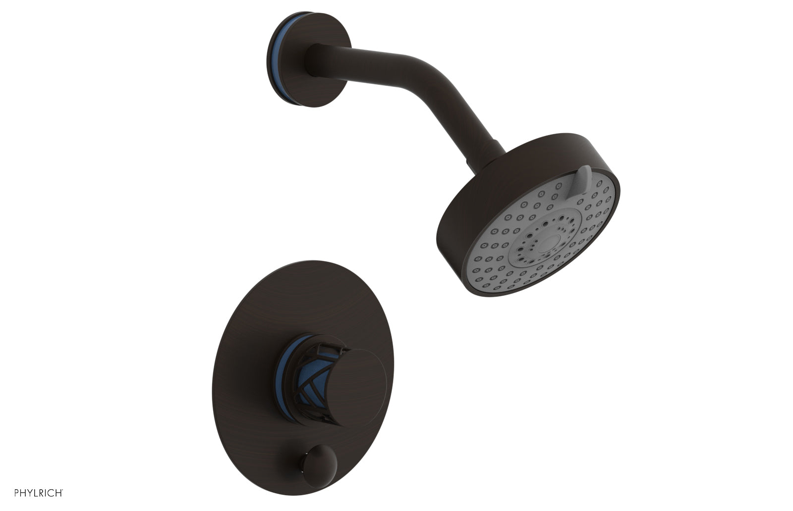 Phylrich JOLIE Pressure Balance Shower and Diverter Set (Less Spout), Round Handle with "Light Blue" Accents